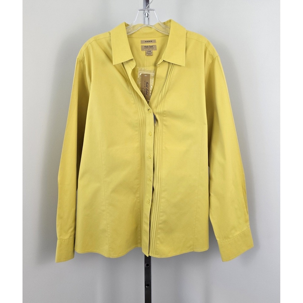 Gold‎ Label Investments II Button Up Collarded Pleated Front Top Yellow 24W